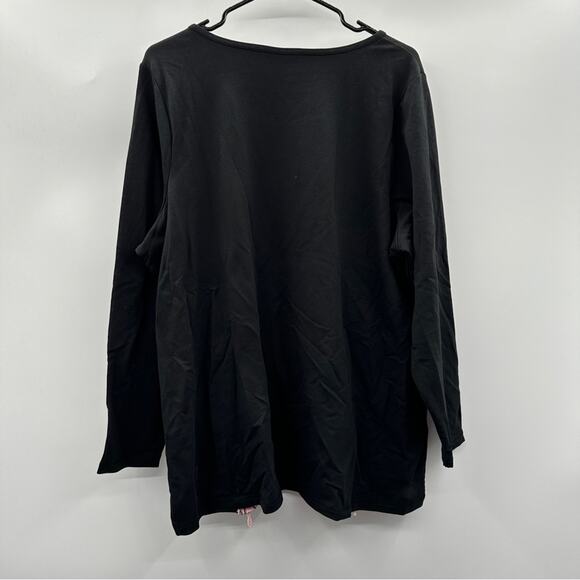 Quacker Factory Black Pink Shark Bite Zippered Hem Long Sleeve Top Size XL - Picture 4 of 8